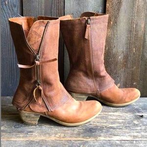 Naniya Brown Cowgirl Western Boots Two Toned Layered Look Side Zippers